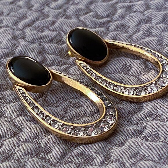 Vintage Fifth Avenue Collection - Black Onyx Sparkly Earrings - Picture 3 of 11